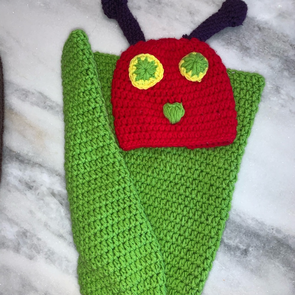 Hungry Hungry Caterpillar Crochet swaddle & hat